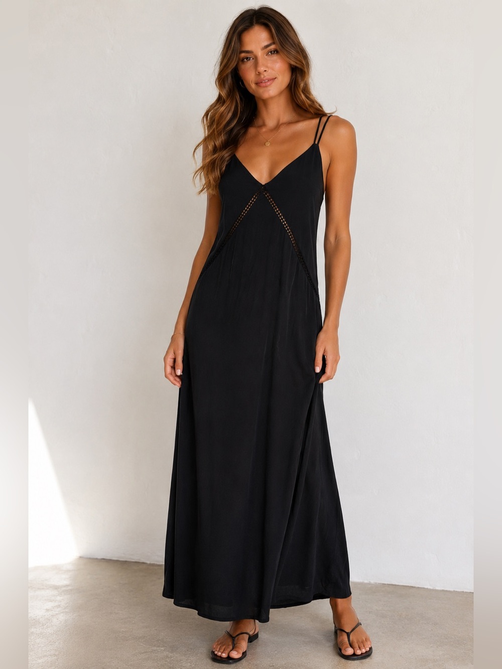 ST Studio NWT Black Strappy Back Maxi Slip Dress with Eyelet Detail XS